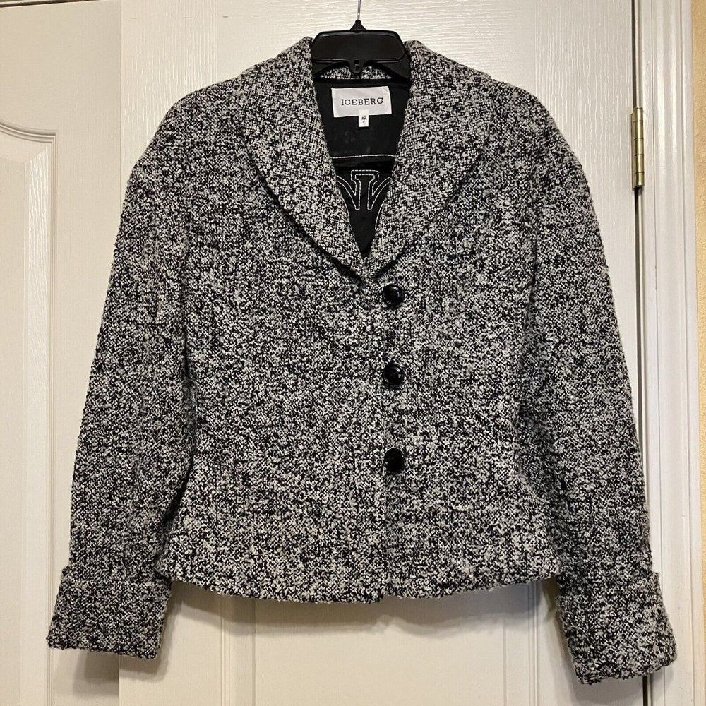 ICEBERG Jacket BLACK / WHITE Wool MADE IN ITALY - Sz SMALL (IT 42) Nice!